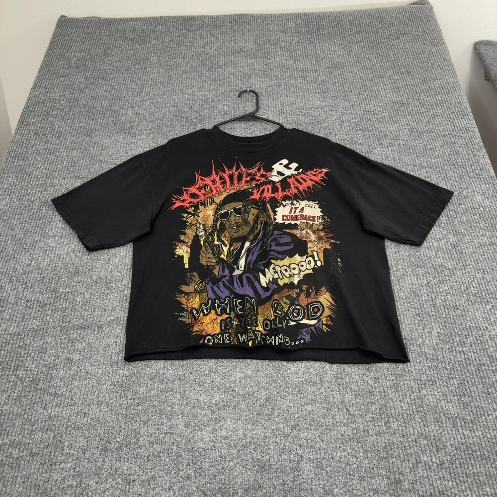 Metro Boomin Heroes & Villains T Shirt L Black Cotton Cropped Graphic Streetwear